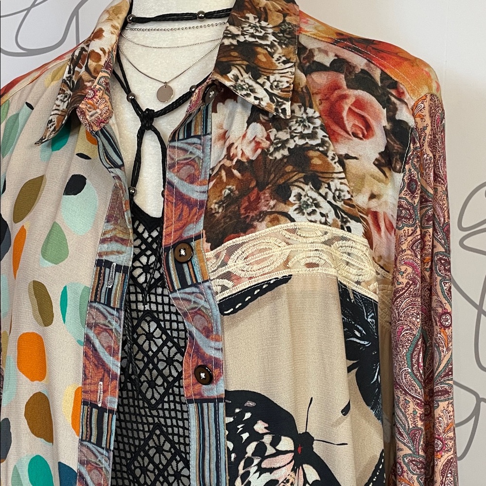 John Mark Multicolor Patchwork Printed Long Tunic Shirt - Picture 3 of 9